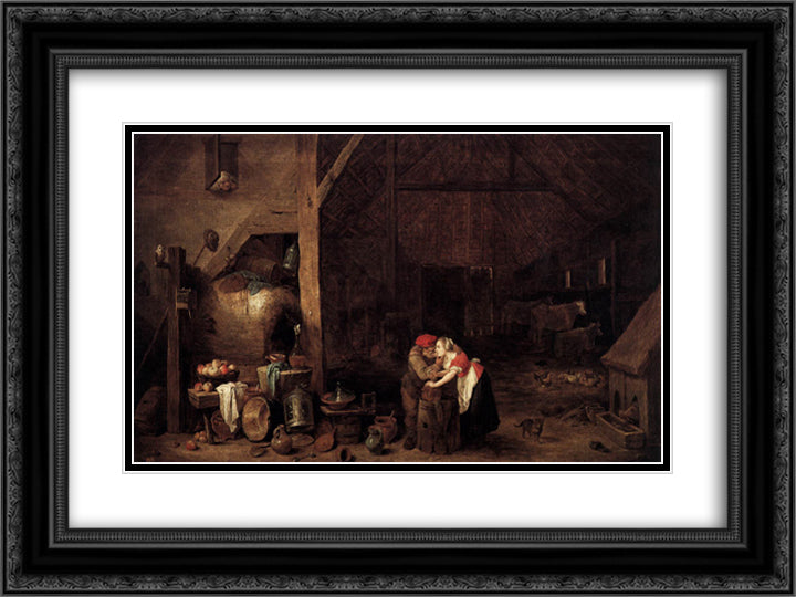 The Old Man and the Maid 24x18 Black Ornate Wood Framed Art Print Poster with Double Matting by Teniers the Younger, David