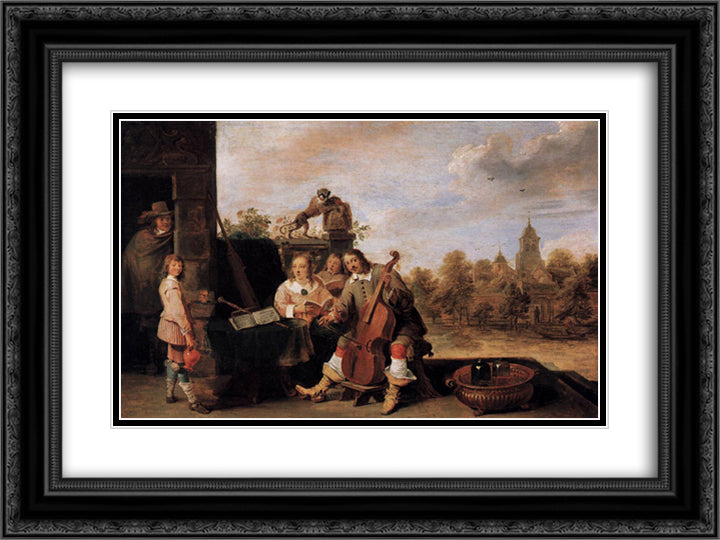 The Painter and His Family 24x18 Black Ornate Wood Framed Art Print Poster with Double Matting by Teniers the Younger, David
