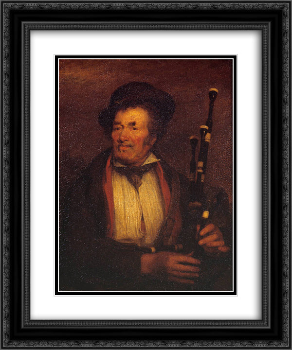 The Bag-Piper 20x24 Black Ornate Wood Framed Art Print Poster with Double Matting by Wilkie, David