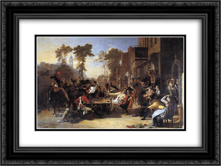 The Chelsea Pensioners Reading the Waterloo Dispatch 24x18 Black Ornate Wood Framed Art Print Poster with Double Matting by Wilkie, David