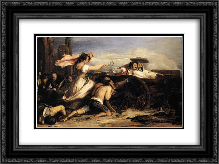 The Defence of Saragoca 24x18 Black Ornate Wood Framed Art Print Poster with Double Matting by Wilkie, David