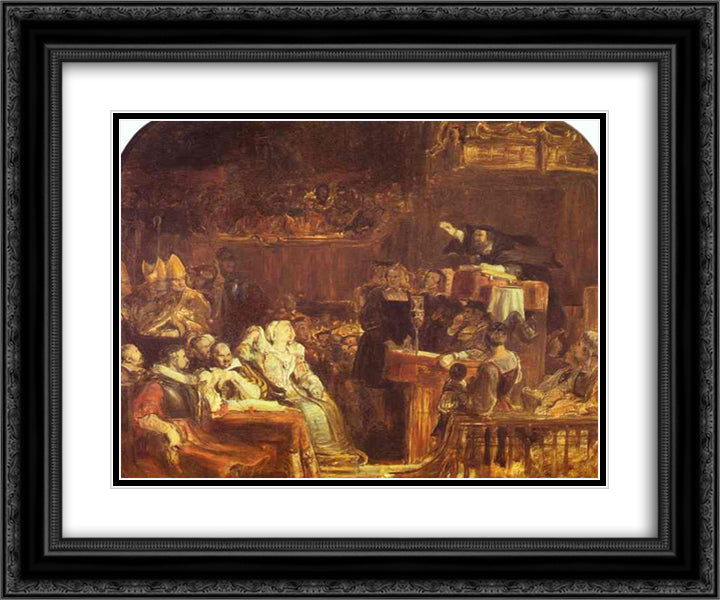 The Preaching of John Knox before the Lords of Congregation, 10 June 1559 24x20 Black Ornate Wood Framed Art Print Poster with Double Matting by Wilkie, David