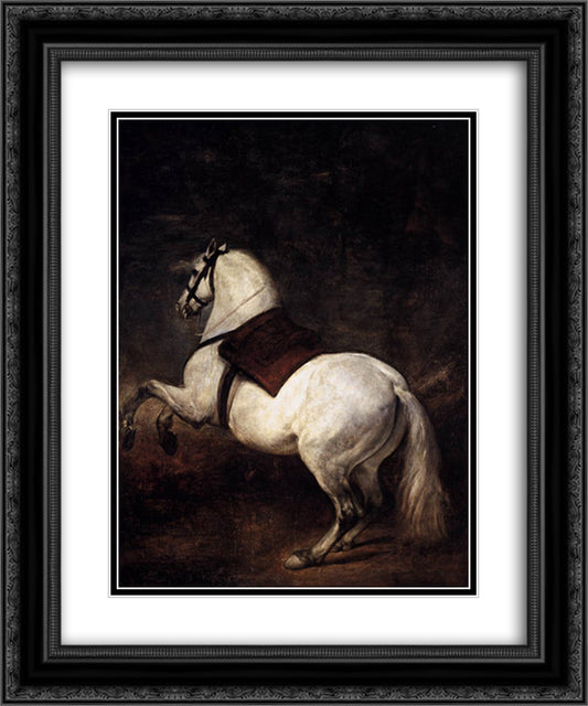 A White Horse 20x24 Black Ornate Wood Framed Art Print Poster with Double Matting by Velazquez, Diego