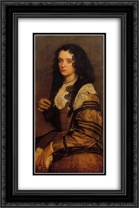 A Young Lady 16x24 Black Ornate Wood Framed Art Print Poster with Double Matting by Velazquez, Diego