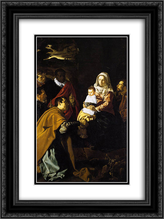 Adoration of the Kings 18x24 Black Ornate Wood Framed Art Print Poster with Double Matting by Velazquez, Diego