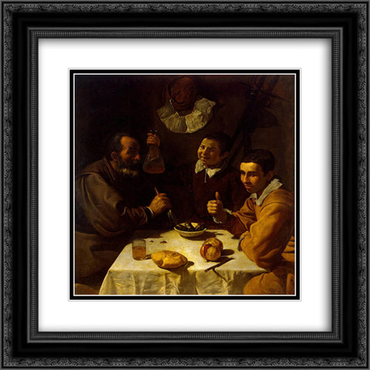 Breakfast 20x20 Black Ornate Wood Framed Art Print Poster with Double Matting by Velazquez, Diego