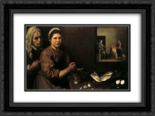 Christ in the House of Mary and Martha 24x18 Black Ornate Wood Framed Art Print Poster with Double Matting by Velazquez, Diego