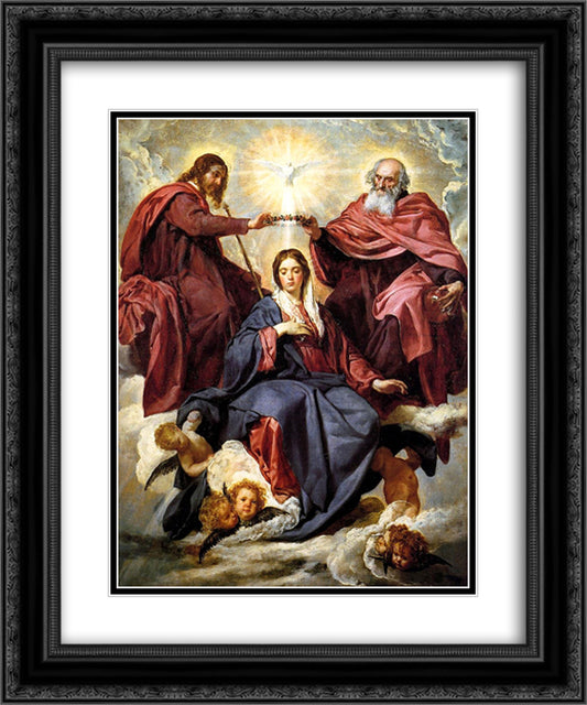 Coronation of the Virgin 20x24 Black Ornate Wood Framed Art Print Poster with Double Matting by Velazquez, Diego