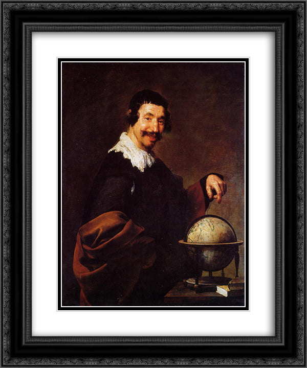 Democritus 20x24 Black Ornate Wood Framed Art Print Poster with Double Matting by Velazquez, Diego