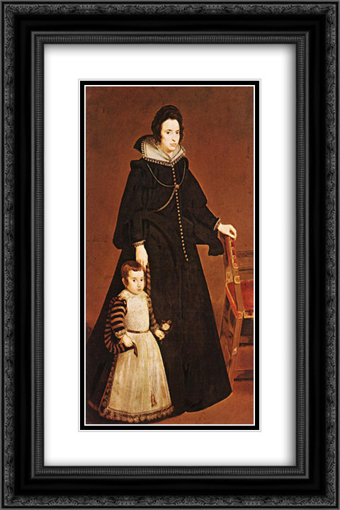 Dona Antonia de Ipenarrieta y Galdos and her Son 16x24 Black Ornate Wood Framed Art Print Poster with Double Matting by Velazquez, Diego