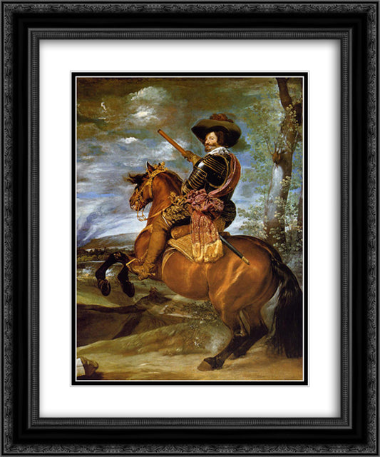 Equestrian Portrait of Don Gaspar de GuzmanCount Duke of Olivares 20x24 Black Ornate Wood Framed Art Print Poster with Double Matting by Velazquez, Diego