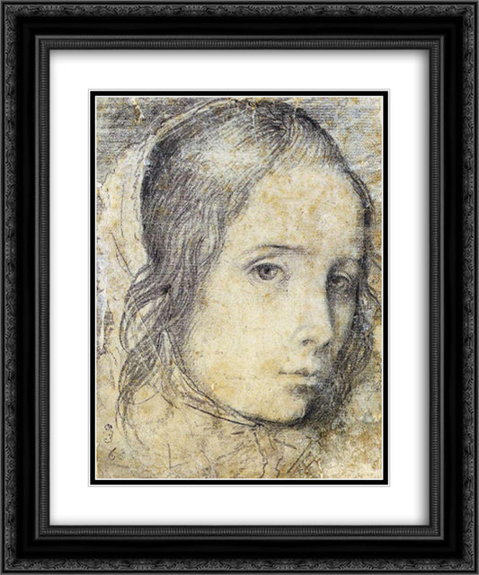 Head of a Girl 20x24 Black Ornate Wood Framed Art Print Poster with Double Matting by Velazquez, Diego