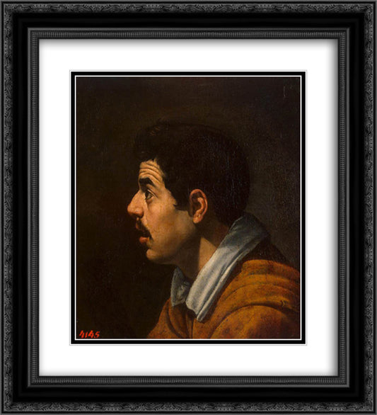 Head of a Man 20x22 Black Ornate Wood Framed Art Print Poster with Double Matting by Velazquez, Diego