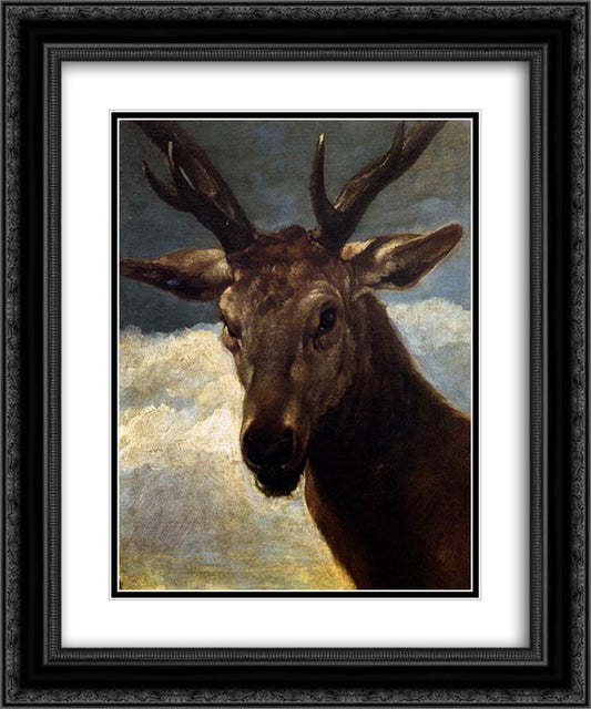 Head of a Stag 20x24 Black Ornate Wood Framed Art Print Poster with Double Matting by Velazquez, Diego