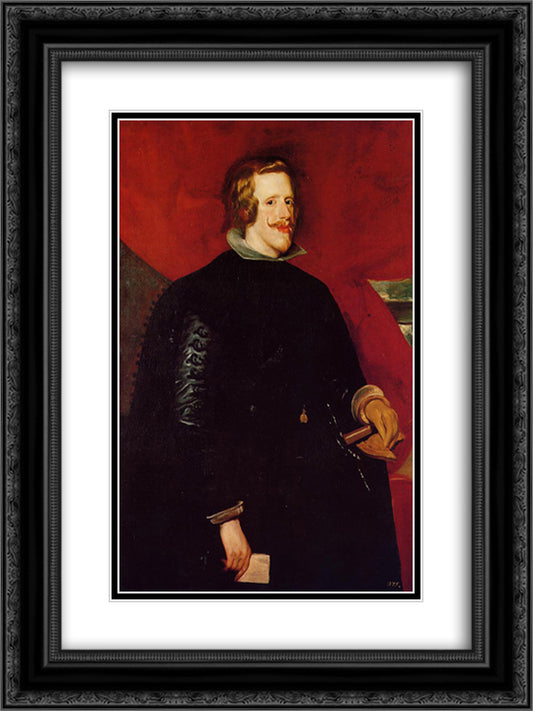 King Philip IV of Spain 18x24 Black Ornate Wood Framed Art Print Poster with Double Matting by Velazquez, Diego