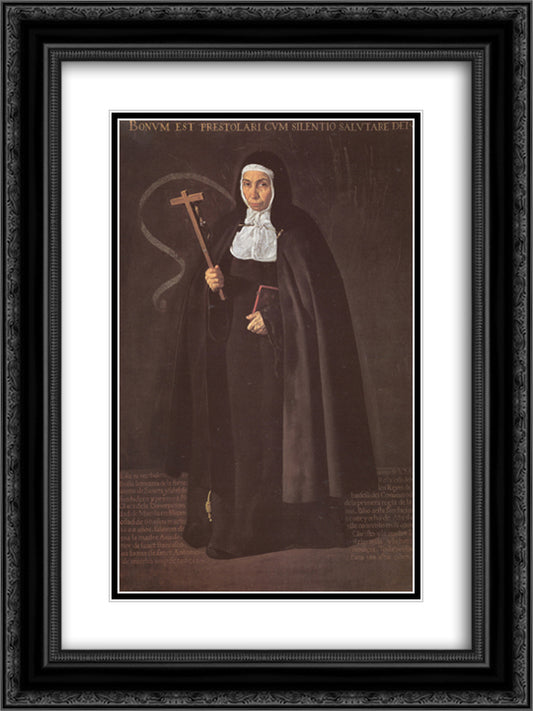 Madre Maria Jeronima de la Fuente 18x24 Black Ornate Wood Framed Art Print Poster with Double Matting by Velazquez, Diego