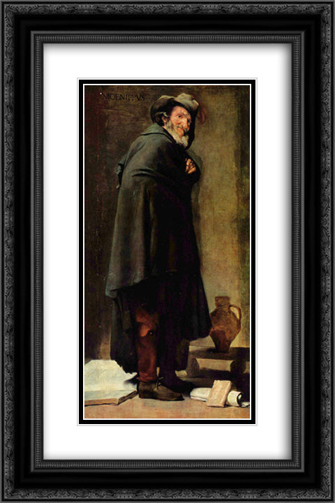 Menippos 16x24 Black Ornate Wood Framed Art Print Poster with Double Matting by Velazquez, Diego