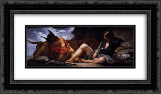 Mercury and Argus 24x14 Black Ornate Wood Framed Art Print Poster with Double Matting by Velazquez, Diego