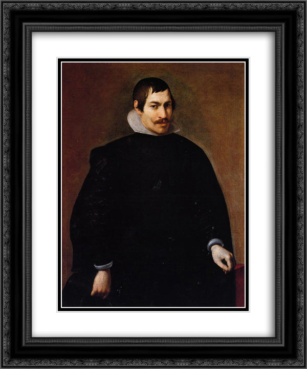 Portrait of a Man 20x24 Black Ornate Wood Framed Art Print Poster with Double Matting by Velazquez, Diego