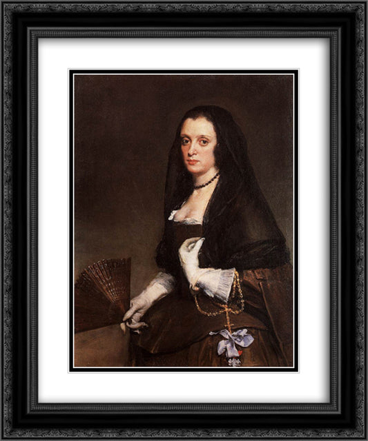 The Lady with a Fan 20x24 Black Ornate Wood Framed Art Print Poster with Double Matting by Velazquez, Diego