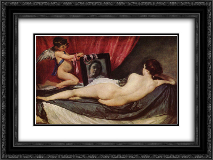 The Rokeby Venus 24x18 Black Ornate Wood Framed Art Print Poster with Double Matting by Velazquez, Diego