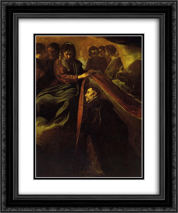 The Virgin appearing to St Ildephonsus and giving him a robe 20x24 Black Ornate Wood Framed Art Print Poster with Double Matting by Velazquez, Diego