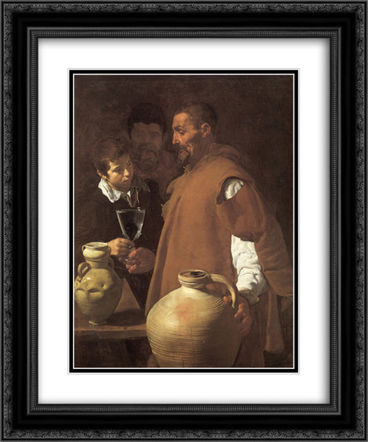 The Waterseller of Seville 20x24 Black Ornate Wood Framed Art Print Poster with Double Matting by Velazquez, Diego