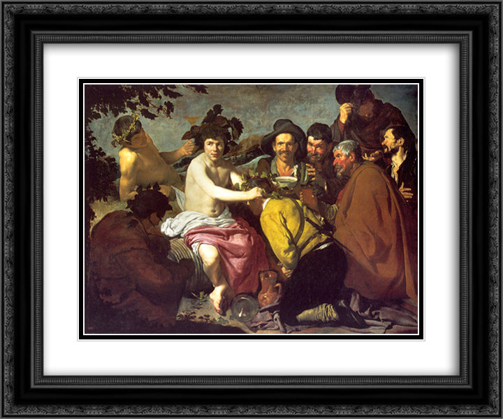 Triumph of Bacchus 24x20 Black Ornate Wood Framed Art Print Poster with Double Matting by Velazquez, Diego