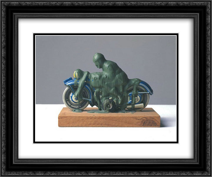 Motorcyclist 24x20 Black Ornate Wood Framed Art Print Poster with Double Matting by Roth, Dieter