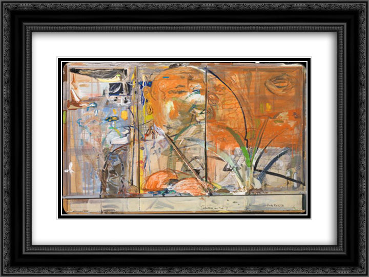 Self - Portrait at a Table 24x18 Black Ornate Wood Framed Art Print Poster with Double Matting by Roth, Dieter