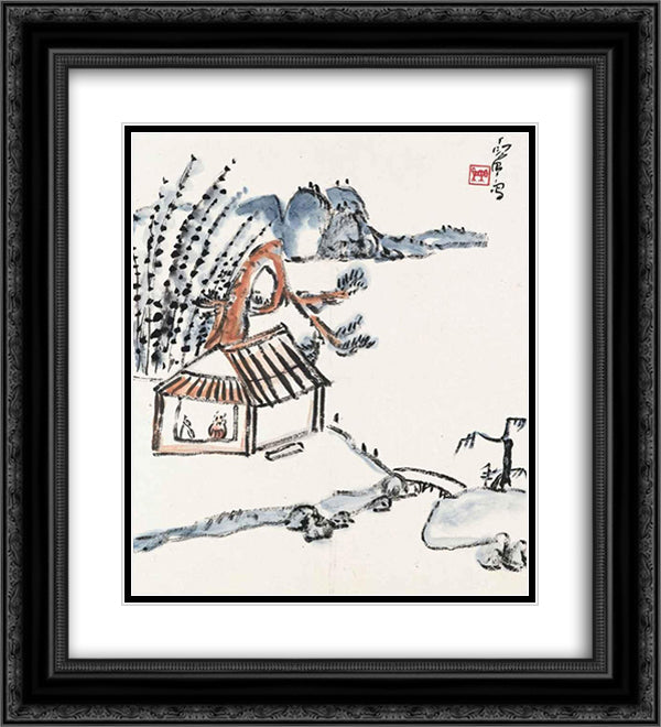 Conversations at a Retreat 20x22 Black Ornate Wood Framed Art Print Poster with Double Matting by Yanyong, Ding