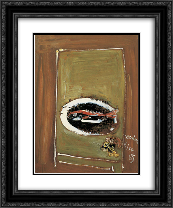 Fish and Frogs 20x24 Black Ornate Wood Framed Art Print Poster with Double Matting by Yanyong, Ding