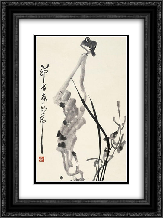 Flower and Bird 18x24 Black Ornate Wood Framed Art Print Poster with Double Matting by Yanyong, Ding