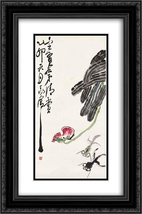 Goldfish 16x24 Black Ornate Wood Framed Art Print Poster with Double Matting by Yanyong, Ding