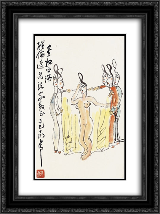 Lady in Bath 18x24 Black Ornate Wood Framed Art Print Poster with Double Matting by Yanyong, Ding