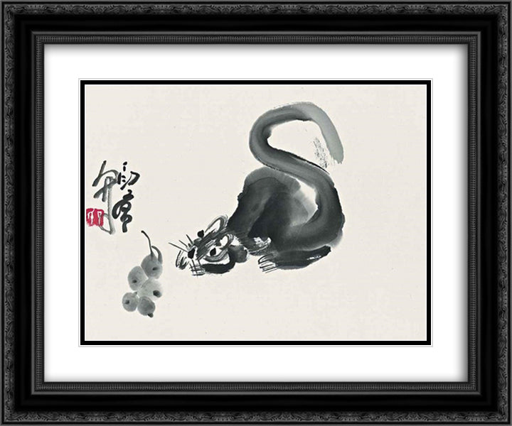 Mouse and Grapes 24x20 Black Ornate Wood Framed Art Print Poster with Double Matting by Yanyong, Ding