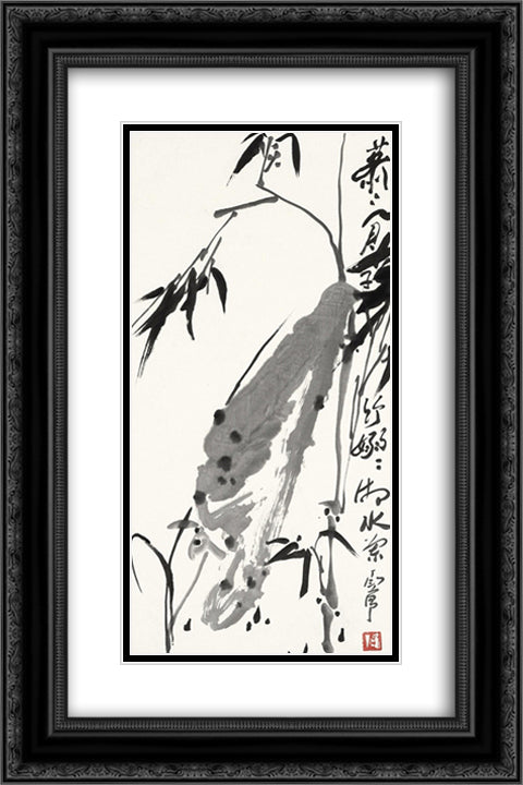 Orchid and Bamboo 16x24 Black Ornate Wood Framed Art Print Poster with Double Matting by Yanyong, Ding