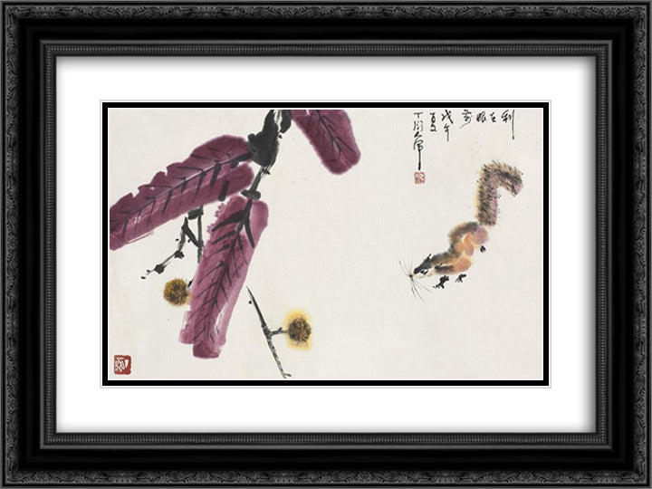 Squirrel 24x18 Black Ornate Wood Framed Art Print Poster with Double Matting by Yanyong, Ding