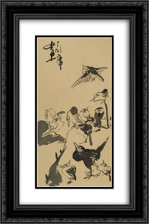 Untitled (Birds) 16x24 Black Ornate Wood Framed Art Print Poster with Double Matting by Yanyong, Ding