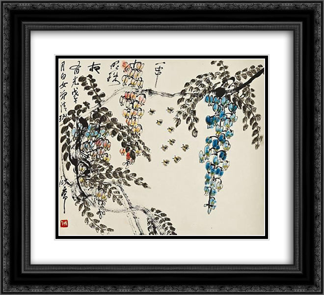 Wisteria 22x20 Black Ornate Wood Framed Art Print Poster with Double Matting by Yanyong, Ding