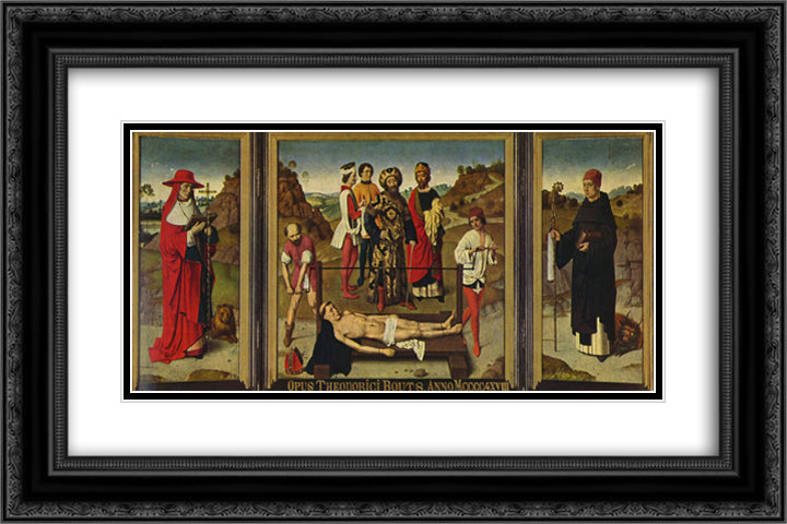 Martyrdom of Saint Erasmus 24x16 Black Ornate Wood Framed Art Print Poster with Double Matting by Bouts, Dirck
