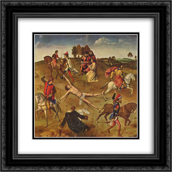 Martyrdom of St. Hippolytus - the central panel from St. Hippolytus Triptych 20x20 Black Ornate Wood Framed Art Print Poster with Double Matting by Bouts, Dirck