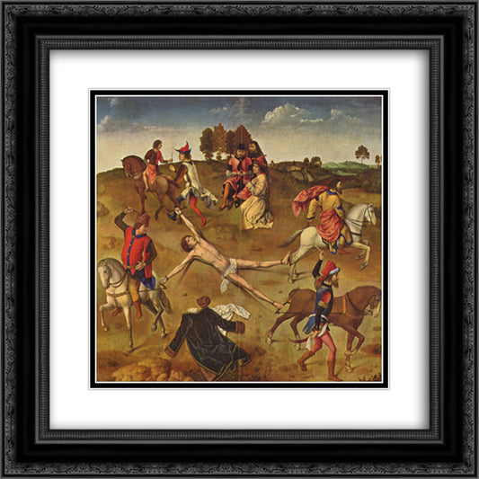Martyrdom of St. Hippolytus - the central panel from St. Hippolytus Triptych 20x20 Black Ornate Wood Framed Art Print Poster with Double Matting by Bouts, Dirck