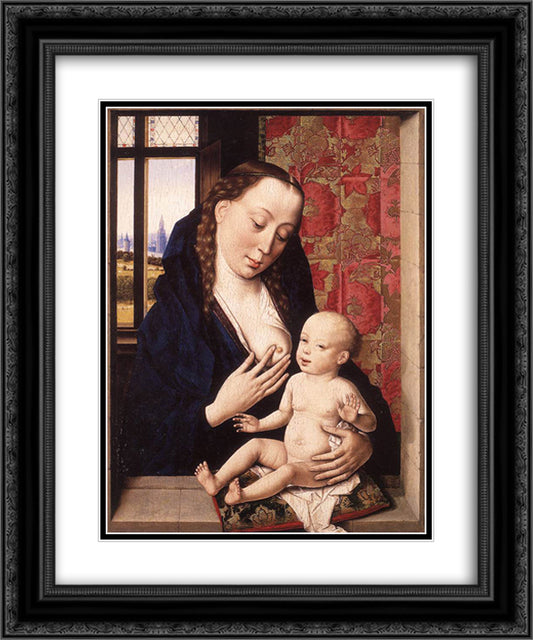 Mary and Child 20x24 Black Ornate Wood Framed Art Print Poster with Double Matting by Bouts, Dirck