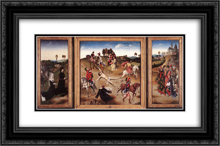 St. Hippolytus Triptych 24x16 Black Ornate Wood Framed Art Print Poster with Double Matting by Bouts, Dirck