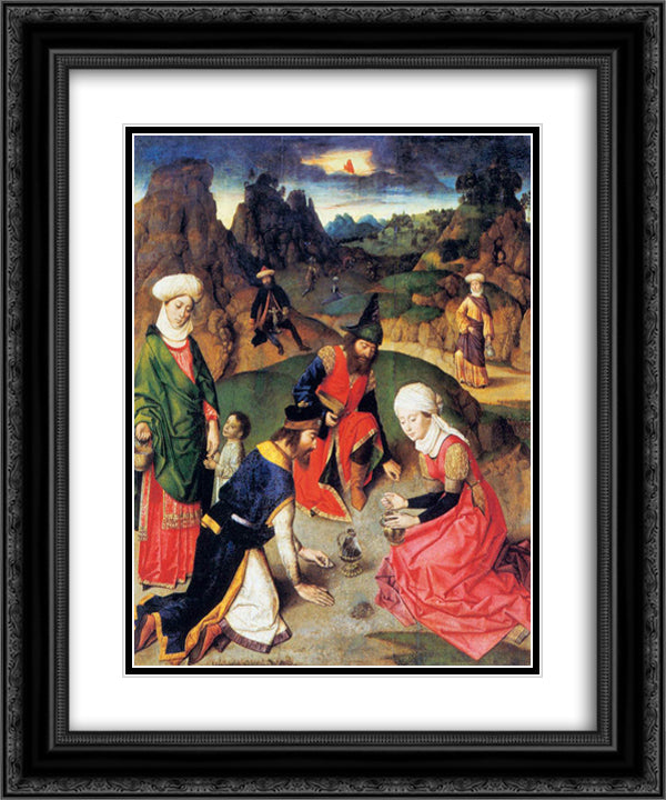 The Gathering of the Manna 20x24 Black Ornate Wood Framed Art Print Poster with Double Matting by Bouts, Dirck