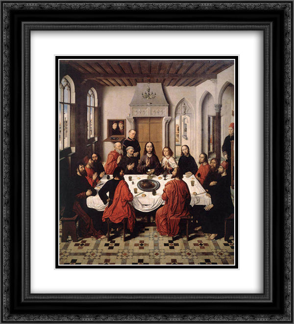 The Last Supper - from the Winged altar in St. Peter in Leuven 20x22 Black Ornate Wood Framed Art Print Poster with Double Matting by Bouts, Dirck