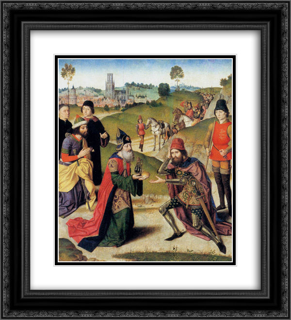 The Meeting of Abraham and Melchizedek 20x22 Black Ornate Wood Framed Art Print Poster with Double Matting by Bouts, Dirck