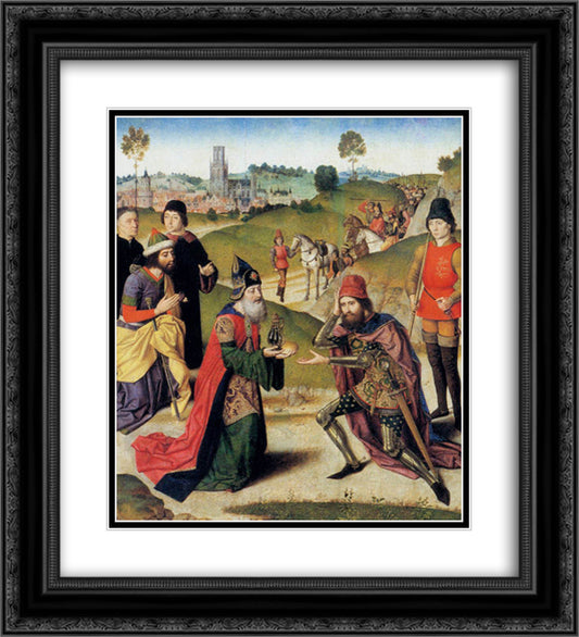 The Meeting of Abraham and Melchizedek 20x22 Black Ornate Wood Framed Art Print Poster with Double Matting by Bouts, Dirck