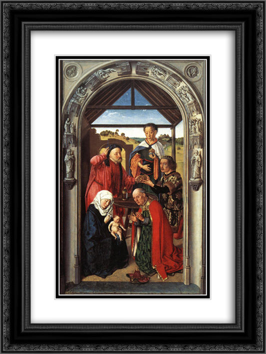 The middle panel of The Pearl of Brabant Adoration of the Magi 18x24 Black Ornate Wood Framed Art Print Poster with Double Matting by Bouts, Dirck